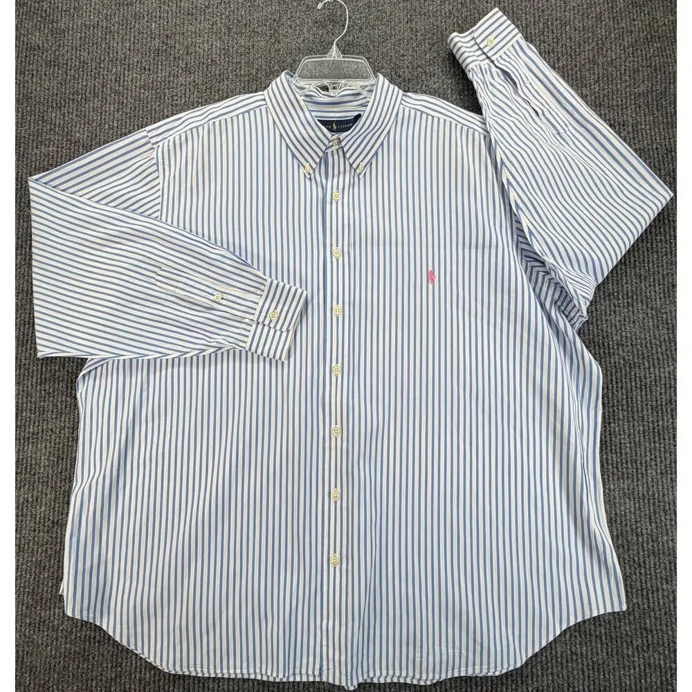 Polo Ralph Lauren Shirt Mens 3XB Blue White Stripe Button Up Long Sleeve Big